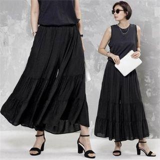 Band-waist Tiered Skort Black - One Size