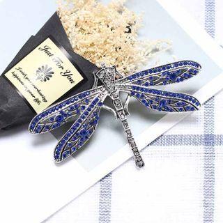 Rhinestone Dragonfly Brooch Blue & Silver - One Size
