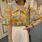 Lapel Oversized Floral Print Short Sleeve Shirt As Shown In Figure - One Size