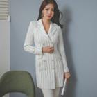 Faux-pearl Double-breasted Pinstripe Blazer