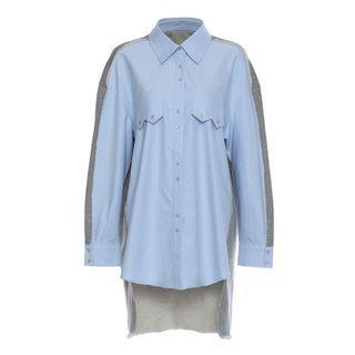 Long-sleeve Contrast-panel Shirt Dress
