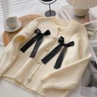 Long-sleeve Round Neck Cardigan White - One Size