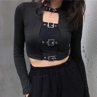 Cropped Cutout T-shirt Black - One Size