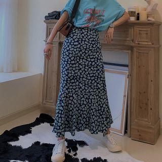 Floral Slit Ruffle Hem Maxi Skirt