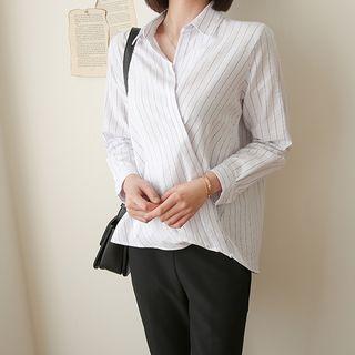 Wrap-front Dip-back Textured Shirt