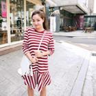 3/4-sleeve Striped A-line Dress
