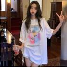Short Sleeve Floral Printed T-shirt White - One Size