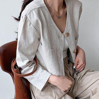 Collarless Cropped Linen Jacket