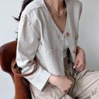 Collarless Cropped Linen Jacket
