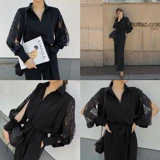 Lace-panel Shirtwaist Jumpsuit