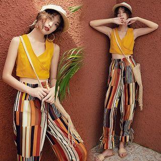 Set: Sleeveless Crop Top + Color Block Harem Pants
