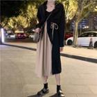 Tie Front Long Sleeve Blouse / Pleated Panel Sleeveless Dress