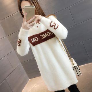 Long-sleeve Lettering Knit Mini Dress