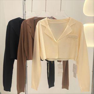 Faux Pearl Detail Cropped Cardigan