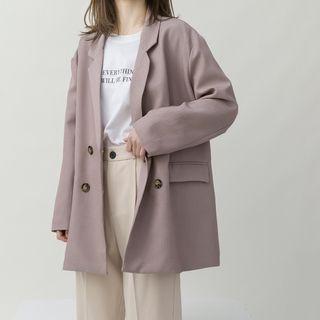 Plain Double-breasted Blazer Purple - One Size
