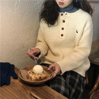 Embroidered Buttoned Knit Sweater