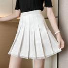 High-waist Lace-trim Pleated Mini Dress