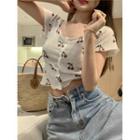 Short-sleeve Cherry Print Knit Top Cherry - White - One Size