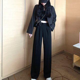 Set: Cropped Blazer + Crop Top + Wide-leg Dress Pants
