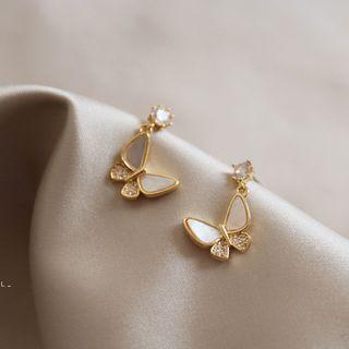 Rhinestone Accent Butterfly Dangle Earring 1 Pair - White & Gold - One Size