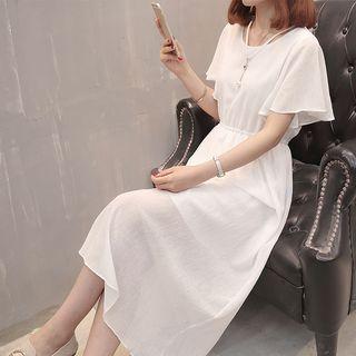 Flutter-sleeve A-line Midi Dress