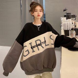 Lettering Panel Round Neck Pullover