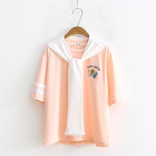 Mock Two-piece Short-sleeve Embroidered T-shirt