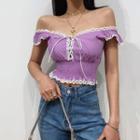 Off-shoulder Lace Trim Crop Top