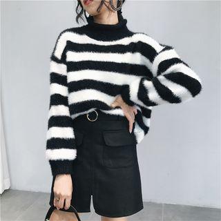 Furry Trim Striped Sweater