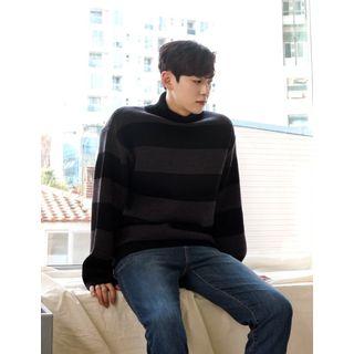 Mock Turtle-neck Striped Sweater