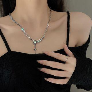 Star Moonstone Pendant Stainless Steel Necklace X927 - Silver - One Size