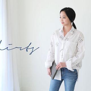 Pocket-front Lettering Stripe Oversized Shirt