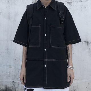 Elbow-sleeve Contrast Stitch Shirt