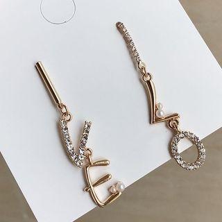 Rhinestone Faux Pearl Love Lettering Dangle Earring 1 Pair - As Shown In Figure - One Size