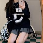 Long-sleeve Print Mock Two Piece T-shirt Black - One Size