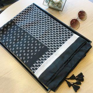 Patterned Tassel Shawl Black & White - One Size