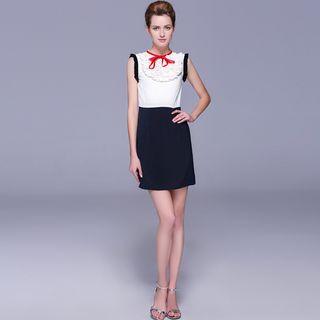 Ruffled Color Block Sleeveless Shift Dress