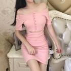 Short-sleeve Off Shoulder Waist-cutout Dress