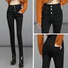 High-waist Single Breasted Slim Fit Jeans