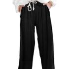 Plain High Waist Drawstring Wide Leg Pants