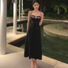 Spaghetti Strap Rhinestone Midi A-line Dress