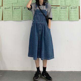 Pocketed A-line Denim Jumper Skirt