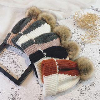 Pom Pom Color Block Beanie