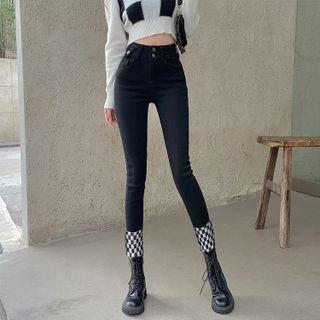 Checkerboard Panel Skinny Jeans