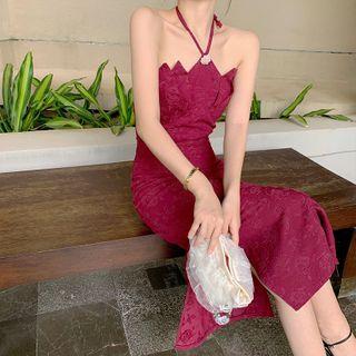 Halter-neck Floral Midi Dress
