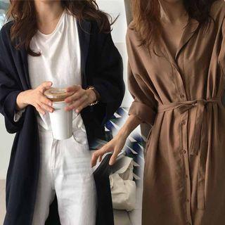 Drop-shoulder Shirtdress With Sash
