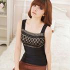 Lace Panel Fleece-lined Tank Top