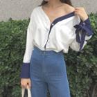 Two Tone V-neck Blouse
