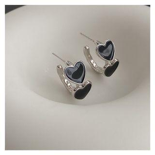 Heart Glaze Alloy Open Hoop Earring 1 Pair - Earring - Silver Pin - Silver - One Size