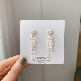 Faux Crystal Heart Fringed Earring 1 Pair - Silver Needle - Love Heart & Faux Crystals - One Size